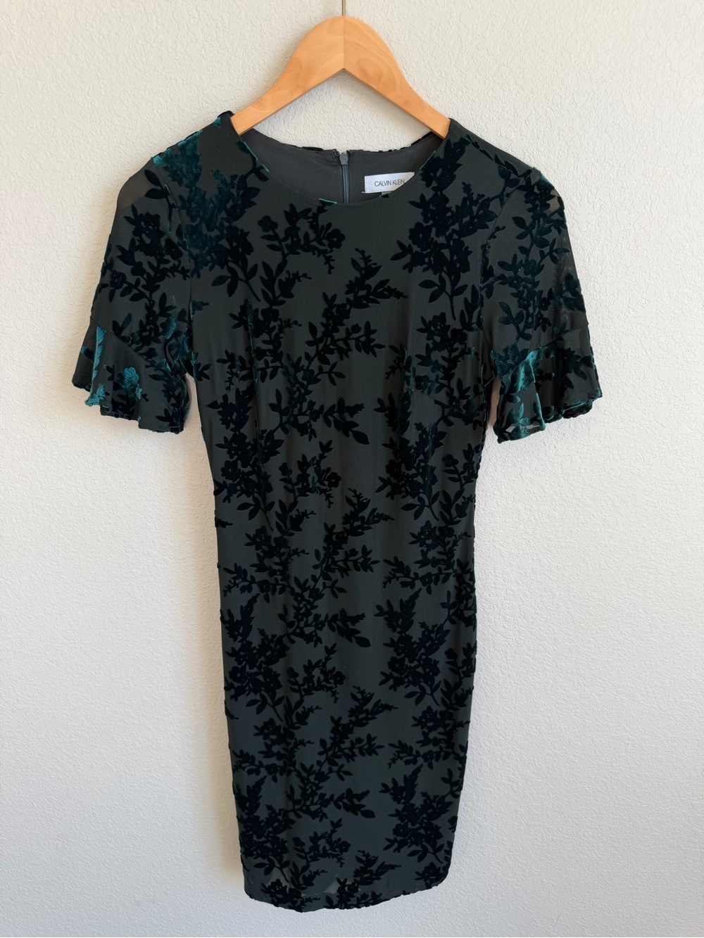 Calvin Klein Dark Green Velvet Burnout Floral Midi Dress